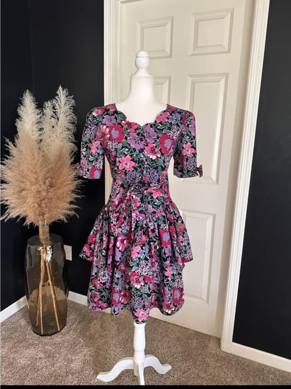 Vintage 1980’s D.B.Y. Ltd. tiered floral 100% Cotton Midi Dress size Small